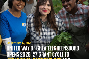 Diverse group volunteering with a headline announcement
